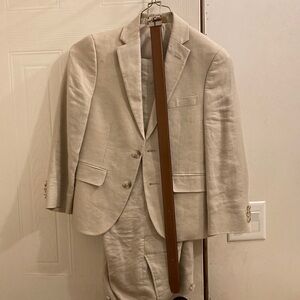 Men's Cream Suit with Brown Belt